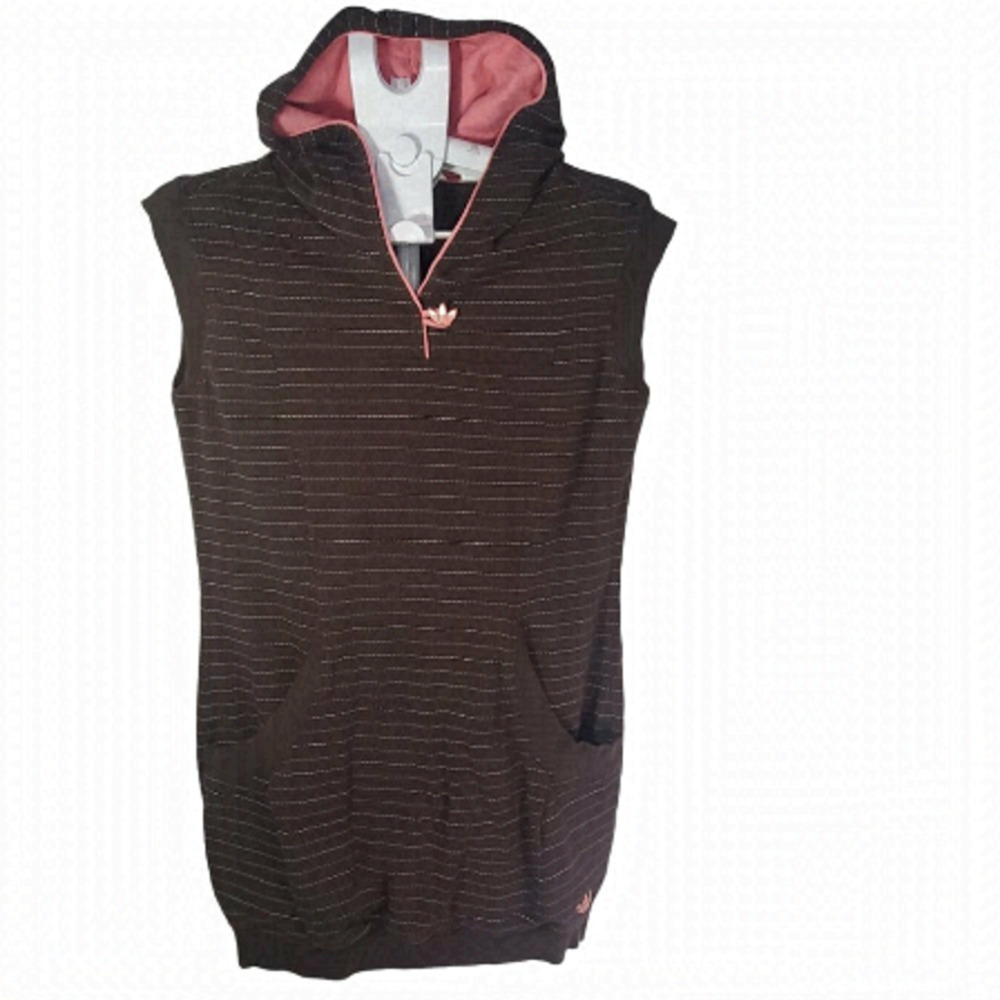 ADIDAS Brown Striped Casual Hoodie Women Sweatshirt. Size Large